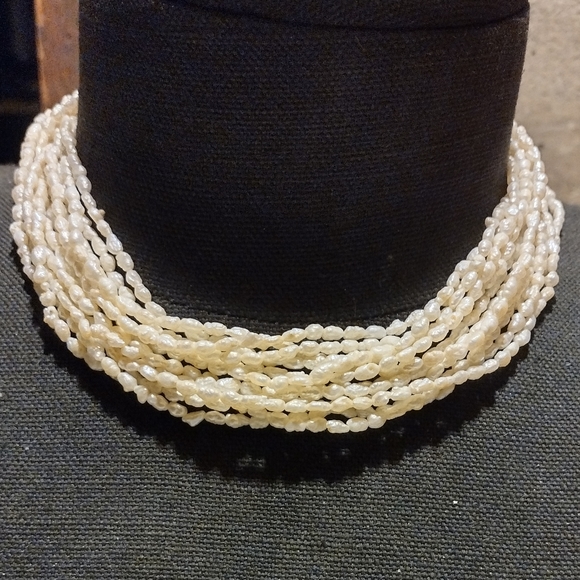 7 strand freshwater pearl ,gold necklace - Picture 2 of 16